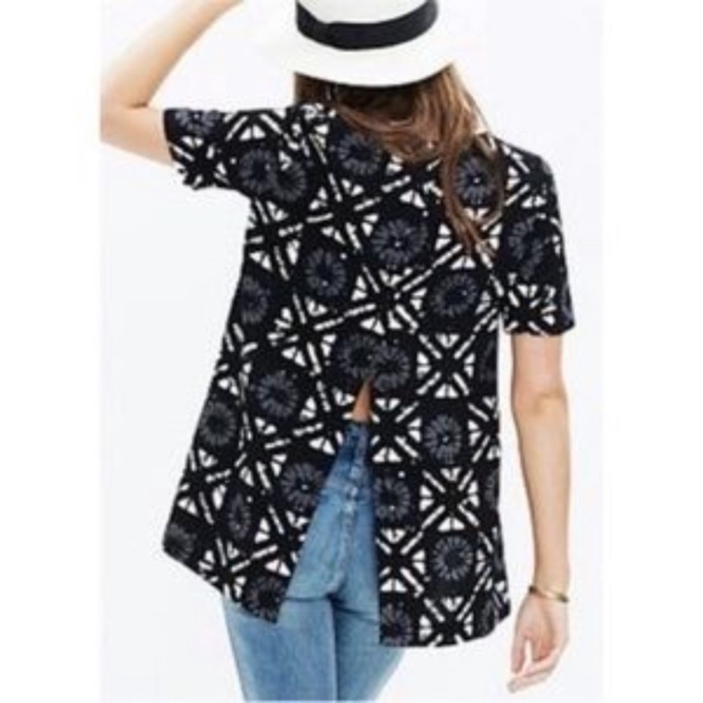 🐰Madewell Industry Button Back Batik Grid Top